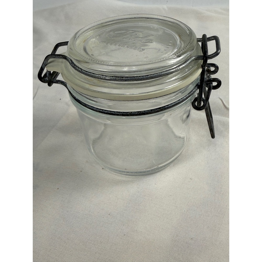 Bormioli Rocco Fido Clear Glass Jar Made in Italy Wire Bail Lid 4 Inch Canister